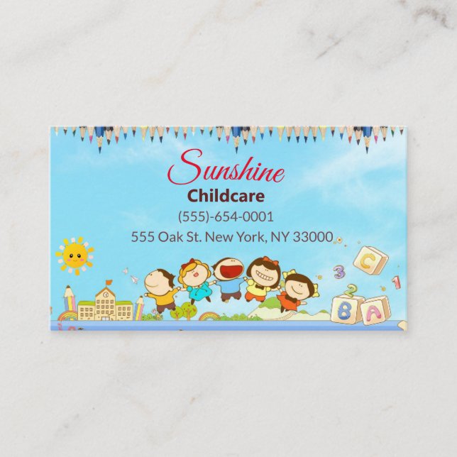 Sunshine Tecknad Children Daycare Childcare Visitkort (Framsida)