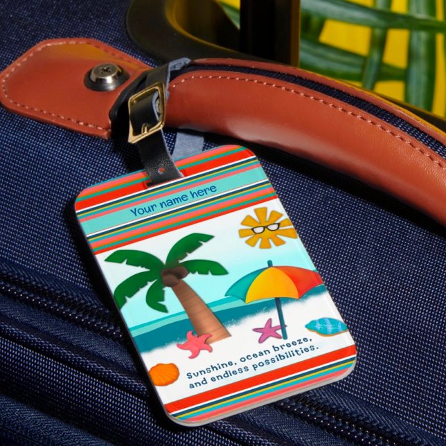 Sunshine Travel Beach Handflatan Träd Ocean Bagagebricka (Skapare uppladdad)