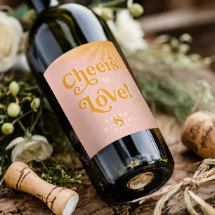 Sunshine Typography Bröllop Cheers Rosa ID1048 Vinflaska Etikett