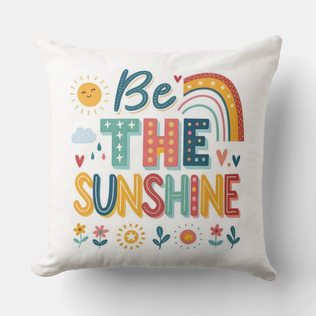 Sunshine Typography Dekorativ kudde med regnbåge (Framsida)