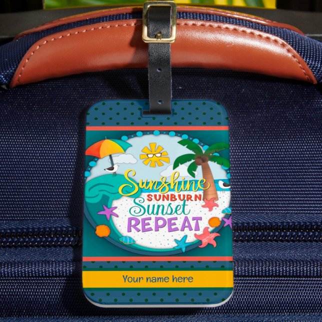 Suntan Travel Beach Handflatan Träd Sunset Bagagebricka (Skapare uppladdad)