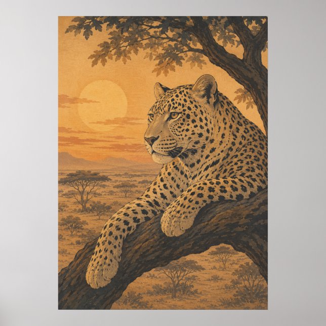 Sunward III — Leopard vid solnedgång Poster (Framsidan)