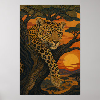 Sunward III — Leopard vid solnedgång Poster