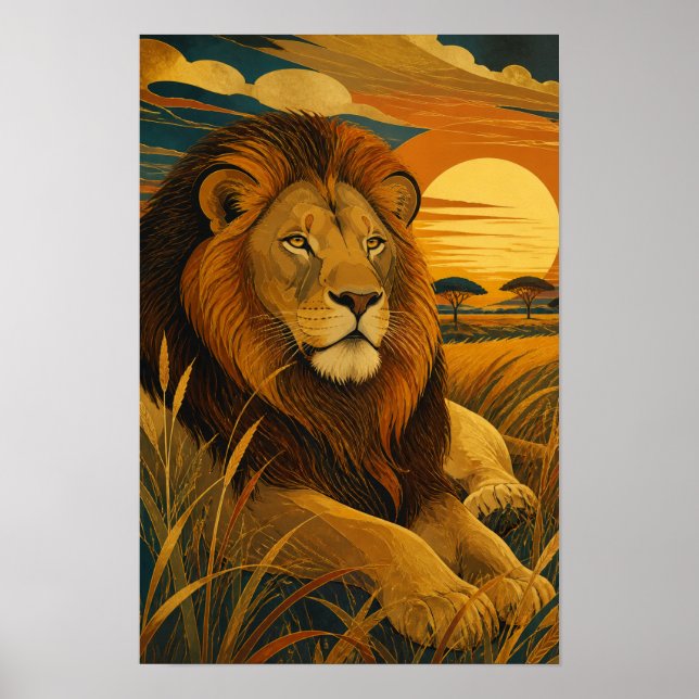 Sunward IV — Lejon vid solnedgång Poster (Framsidan)