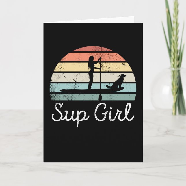 Sup Girl Paddleboarding Hund Hund Gift Kort (Framsida)