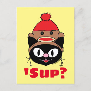 Sup? (Läget) Kat Sock monkey Hat-vykort Vykort