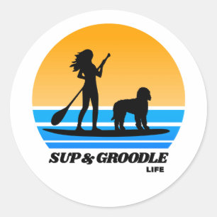 SUP och Groodle - Standup Paddleboarding Hund Mamm Runt Klistermärke