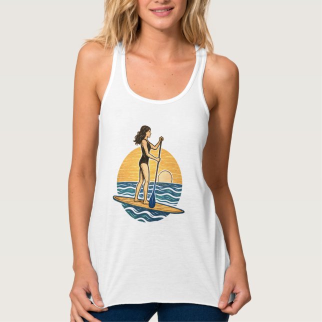 SUP Solnedgångspaddling |  Paddleboard Strandgrafi Linne Med Racerback (Framsida)