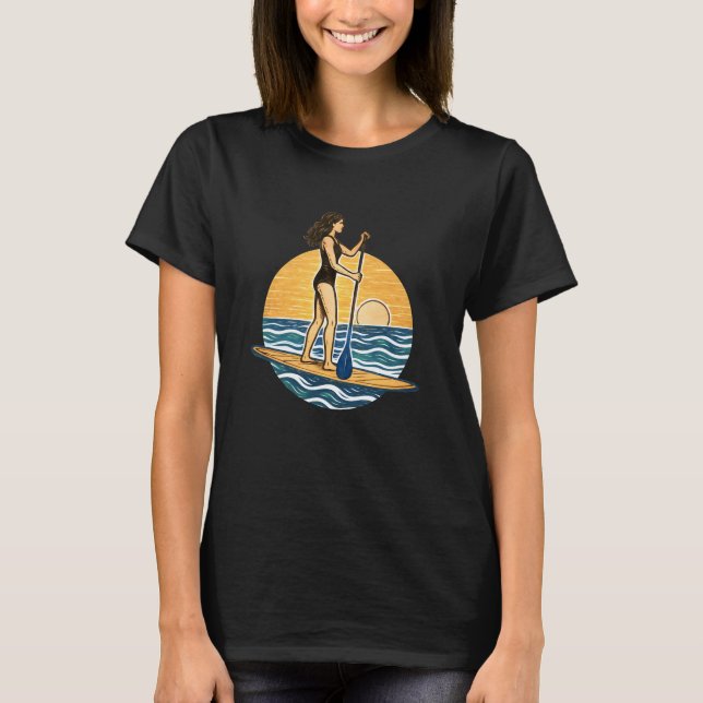 SUP Solnedgångspaddling | Paddleboard Strandgrafik T Shirt (Framsida)