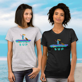 SUP Tjej och hund Paddleboarding Havssköldpadda T- T Shirt