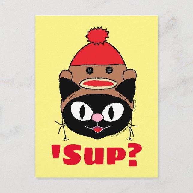 'Sup? (Vad händer) Katt Strumpapa Hat postkort Vykort (Framsida)
