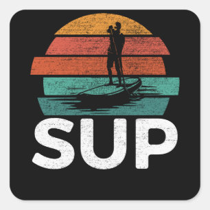 Sup-Vintage Retro Ställa upp Padding Surfboard Fyrkantigt Klistermärke