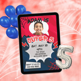 Super 5 Red Black Web Comic 5th Birthday  Inbjudningar