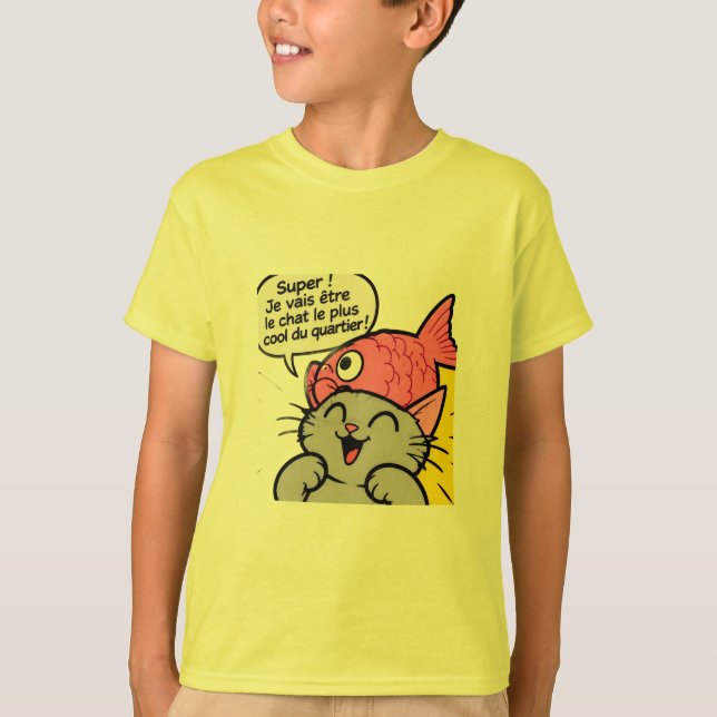 Super Cat & Fish Rolig Barn T-Shirt (Framsida)