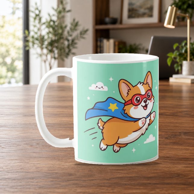 Super Corgi Hjälte Flygande Tecknad Mugg (Skapare uppladdad)