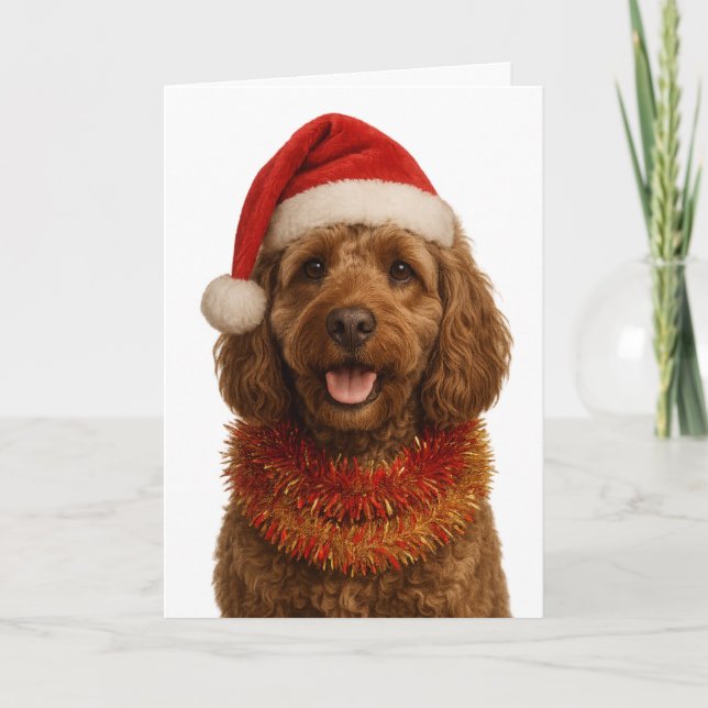 Super cute Cockerpoo Christmas card Kort (Framsida)