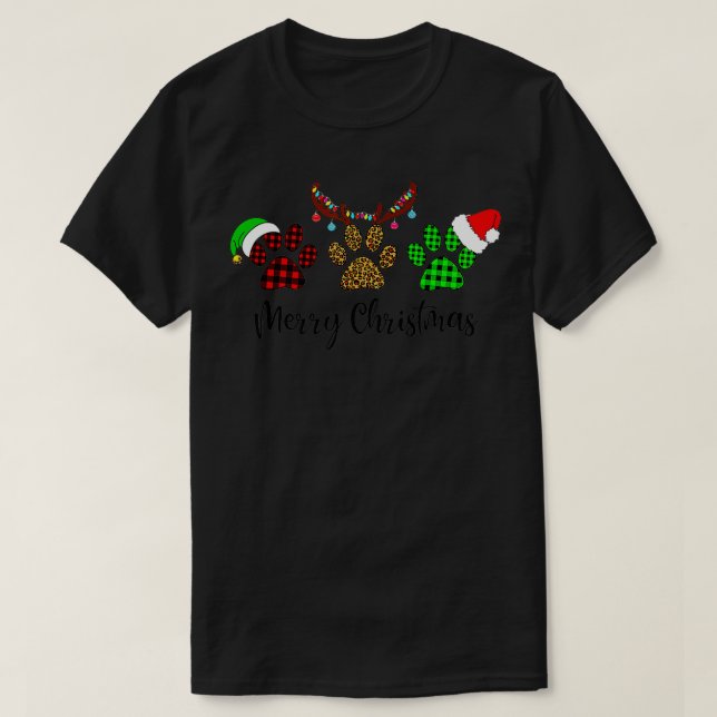 Super Cute Dog Paws Foot Print Christmas Dog Lover T Shirt (Design framsida)