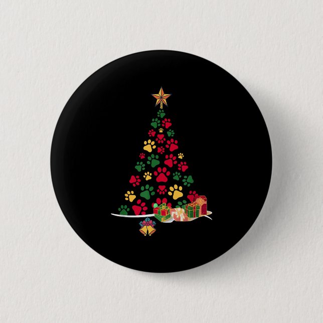 Super Cute Dog Paws Print Christmas Tree  Knapp (Framsida)