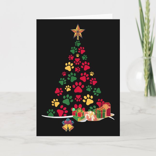 Super Cute Dog Paws Print Christmas Tree  Kort (Framsida)
