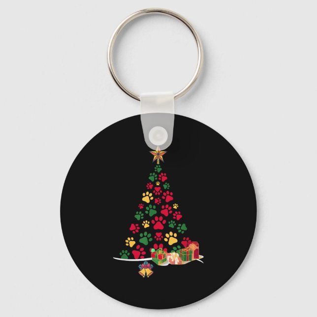 Super Cute Dog Paws Print Christmas Tree  Nyckelring (Framsida)