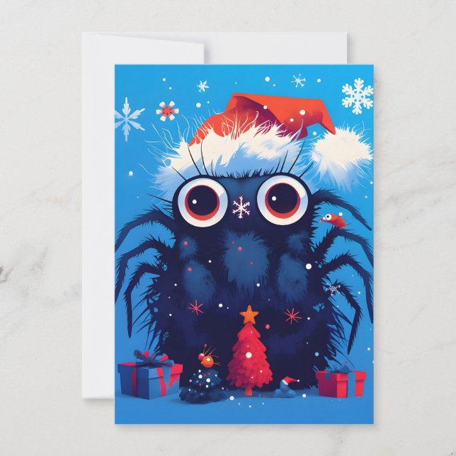 Super Cute Jumping Spider Cartoon Christmas Cards Julkort (Framsida)