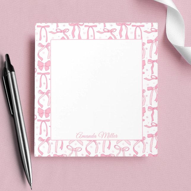 Super Cute Pink Coquette Bow Personalized Name Anteckningsblock (Skapare uppladdad)