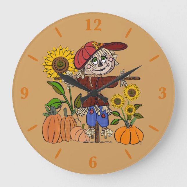 Super Cute Scarecrow Large Round Wall Art Clock  Stor Klocka (Framsida)