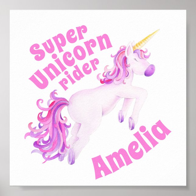 Super enhörningsryttare rosa enhörning fantasifull poster (Framsidan)