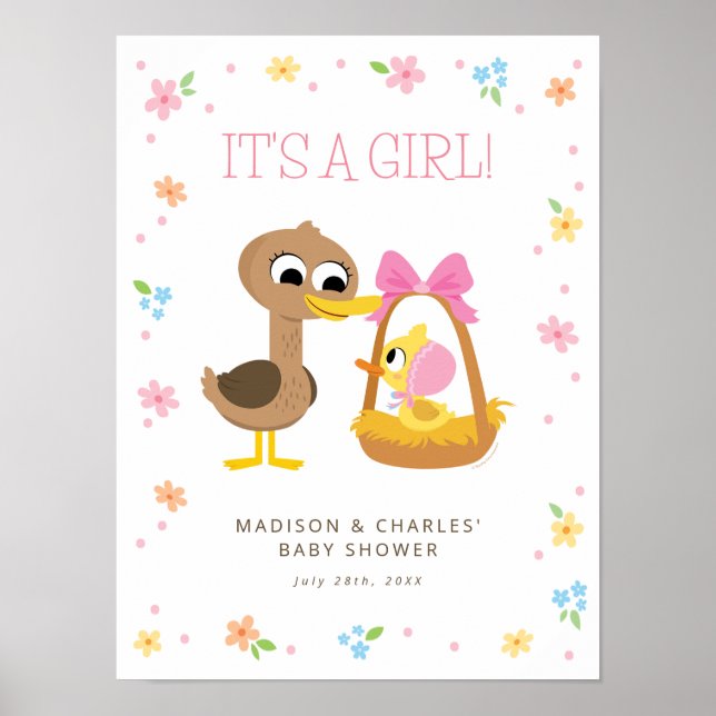Super Enkel | 5 Små Ankungar Tjej Baby Shower Poster (Framsidan)