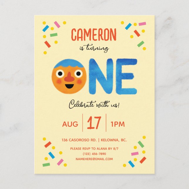 Super Enkla Nudlar & Vänner Konfetti 1-årsfest Vykort (Framsida)