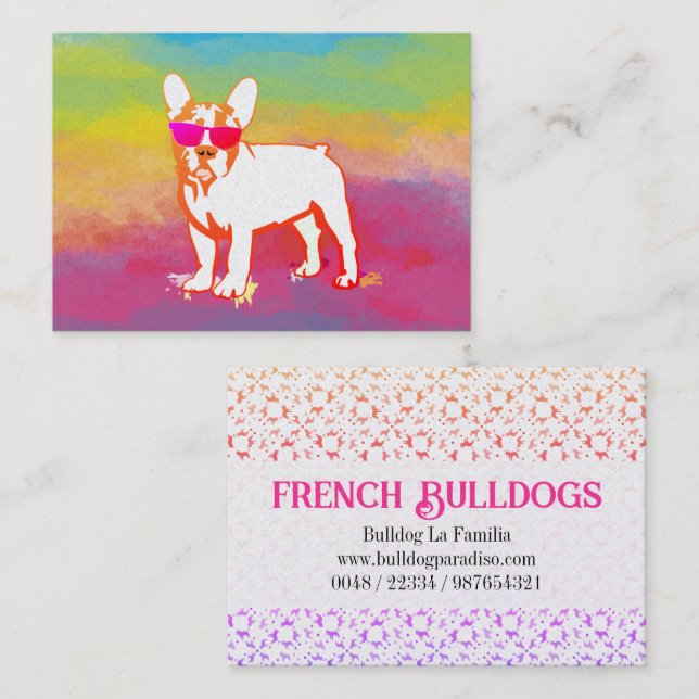 Super Fransk Bulldog Rainbow Affärskort Visitkort (Fram/baksida)