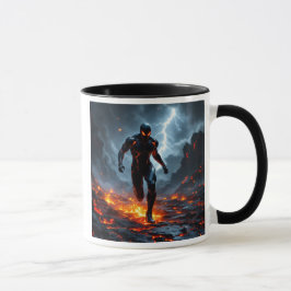 Super-héros traversant la lave. mugg