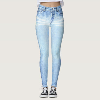 Super Light Wash Jeans Heltäckande Tryckta Legging