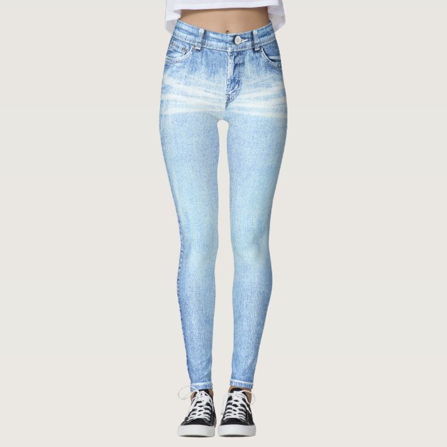 Super Light Wash Jeans Heltäckande Tryckta Legging (Framsida)