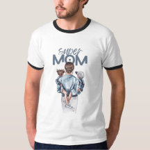 Super Mamma Blå Akvarell Mamma och Barn Konst