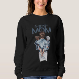 Super Mamma Blå Akvarell Mamma och Barn Konst T Shirt