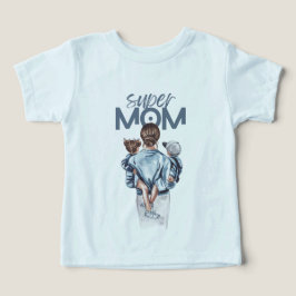 Super Mamma Blå Akvarell Mamma och Barn Konst T Shirt