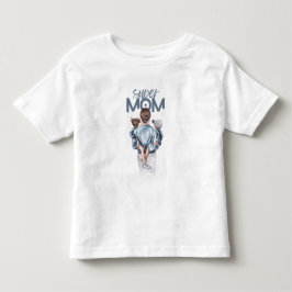 Super Mamma Blå Akvarell Mamma och Barn Konst T Shirt
