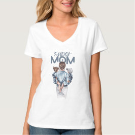 Super Mamma Blå Akvarell Mamma och Barn Konst T Shirt