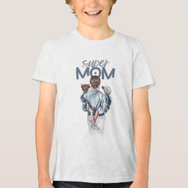 Super Mamma Blå Akvarell Mamma och Barn Konst T Shirt