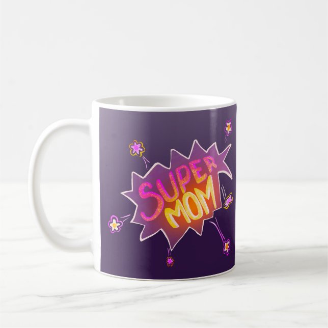 Super Mamma Blomma Neon Seriebubbla Mors Dag Kaffemugg (Vänster)