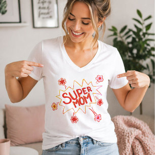 Super Mamma Blomma Tecknad Pratbubbla Ritning Mor T Shirt