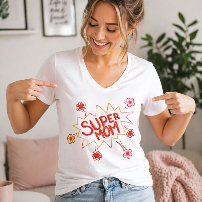 Super Mamma Blomma Tecknad Pratbubbla Ritning Mor  T Shirt (Skapare uppladdad)