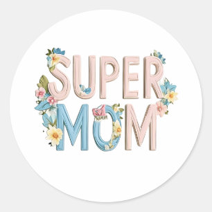 Super Mamma Blommig Text Design Runt Klistermärke
