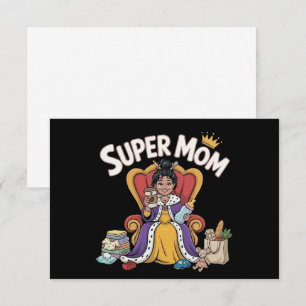 Super Mamma Drottning som sitter på Tron Tecknad B Tack Kort