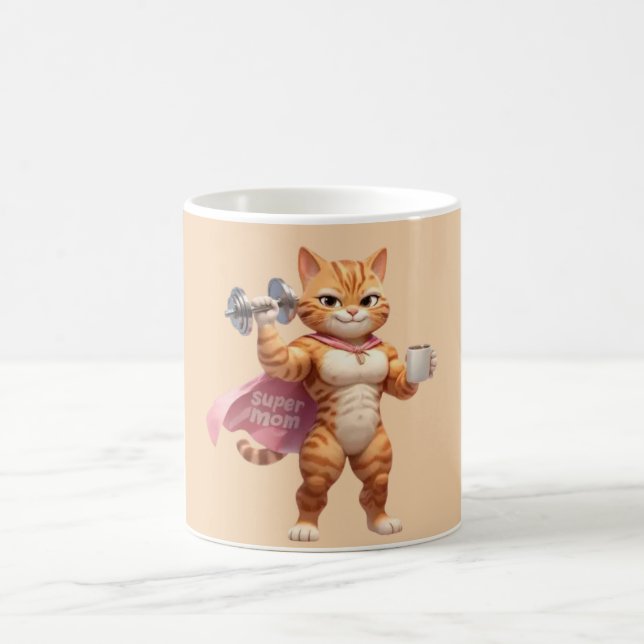 Super Mamma Gym Katt Mugg – Rolig Fitness Kaffegåv (Center)