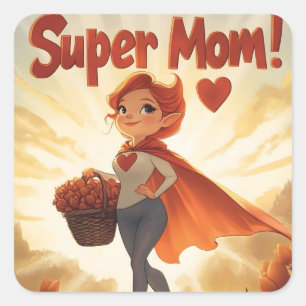 Super Mamma Illustration Fyrkantigt Klistermärke