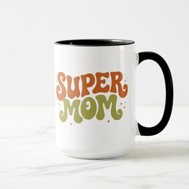 SUPER MAMMA Lekfull Retro Groovy Typografi Mugg (Höger)