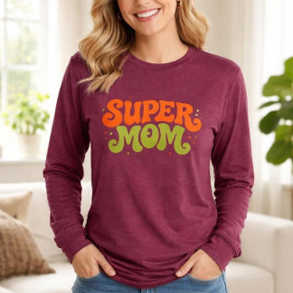 SUPER MAMMA Lekfull Retro Groovy Typografi T Shirt