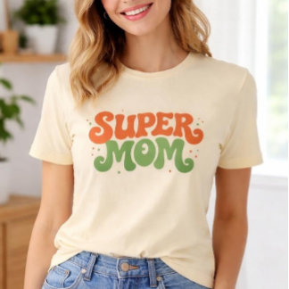 SUPER MAMMA Lekfull Retro Groovy Typografi T Shirt